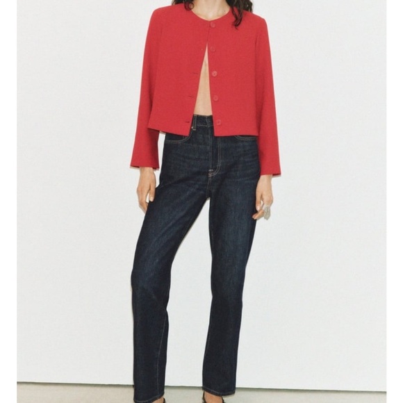 Zara Red Blazer Minimalist Collarless Design size XL new with tags - Picture 2 of 8